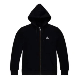 Broderad hoodie med stjärnmönster och hel dragkedja – asiatiska storlekar – ”Svart”