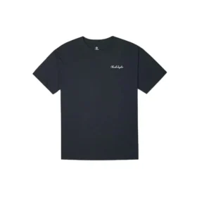 Broderad T-shirt med alfabettryck, lös passform, rund hals och korta ärmar, svart