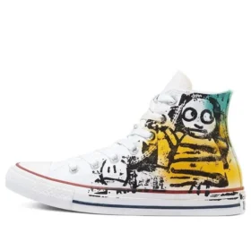 Chuck Taylor All Star High Handmålad canvas ”Vit Gul Blå”