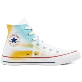 Chuck Taylor All Star High Handmålad canvas ”Vit Gul Blå”