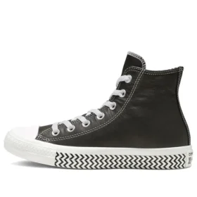 Chuck Taylor All Star Mission-V Läder Högt Skinn Svart Vit Vågmönstrad Sula ”Black White”