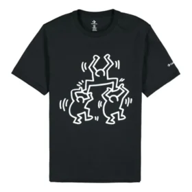 Converse x Keith Haring Crossover-tröja för män med tecknat mönster, rund hals och korta ärmar, svart