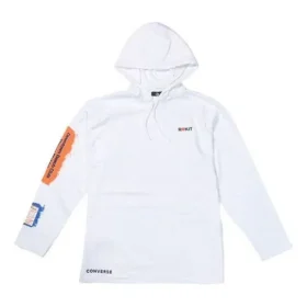 Converse x Rokit Crossover Back Large Printing Logo-tröja med huva och långa ärmar för män, vit