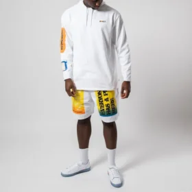 Converse x Rokit Crossover Back Large Printing Logo-tröja med huva och långa ärmar för män, vit