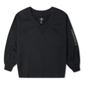 Enfärgad, löst stickad hoodie med V-ringning, svart