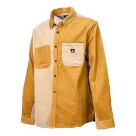 Färgblockerad corduroy-skjorta i asiatiska storlekar ”Brown Tan”