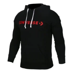 Hoodie med stort logotryck, asiatiska storlekar, ”Black”