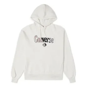 Huvtröja i fleece med broderad logotyp, vit