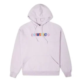 Kontrasterande färger Alfabetbroderad stickad hoodie Lila