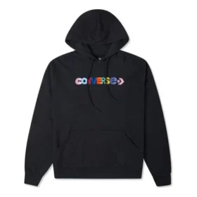 Kontrasterande färger Alfabetbroderad stickad hoodie Svart