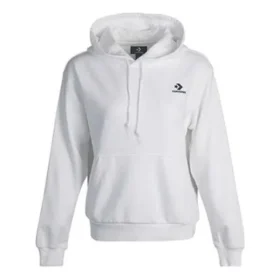 Långärmad hoodie med liten logotyp, vit