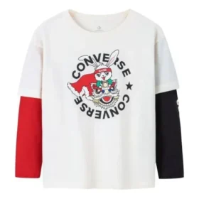 Långärmad T-shirt med tryckt kaninlogotyp för kaninåret, asiatiska storlekar ”Vit Svart Röd”