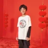 Långärmad T-shirt med tryckt kaninlogotyp för kaninåret, asiatiska storlekar ”Vit Svart Röd”