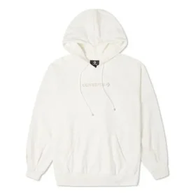Löst stickad hoodie i krämvit