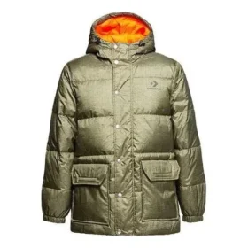Mellanglång dunjackor med tryck, asiatisk storlek ”Metallic Green”