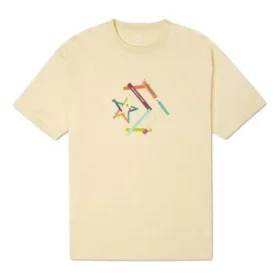 Mönstertryckt sport-T-shirt med rund hals och korta ärmar, ljusgul