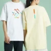 Mönstertryckt sport-T-shirt med rund hals och korta ärmar, ljusgul
