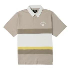 Pikétröja med färgblocklogotyp, asiatiska storlekar ”Beige White”