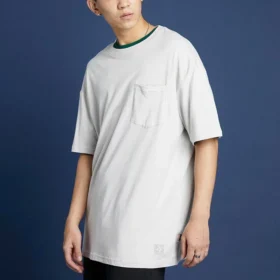 Renew Oversized T-shirt med rund hals och ficka, asiatiska storlekar ”Beige”