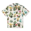Resortskjorta med växtmönster, asiatiska storlekar ”Desert Sand Cactus Multi”