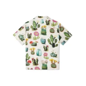 Resortskjorta med växtmönster, asiatiska storlekar ”Desert Sand Cactus Multi”
