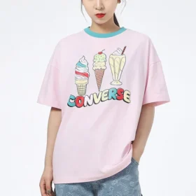 Rosa T-shirt med kort ärm och glassmotiv