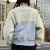 Splicing Lamb’s Wool Rundhalsad Pullover Mjölkvit Hoodie