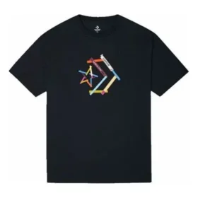 Star Chevron-tryckt sport-T-shirt med rund hals och korta ärmar, asiatiska storlekar ”Black”