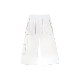 Stickade raka casualbyxor i cargostil, asiatisk storlek ”White”