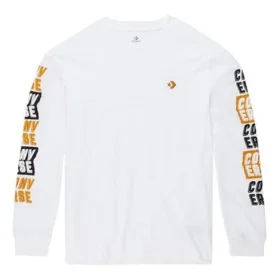 T-shirt med applikationslogotyp, långärmad, herr, vit
