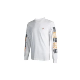 T-shirt med applikationslogotyp, långärmad, herr, vit