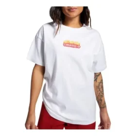 T-shirt med flammande logo i oversized-modell, asiatiska storlekar, ”White Red”