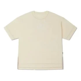 T-shirt med kontrastsömmar och slitsat logo Asia-storlek ”Beige”