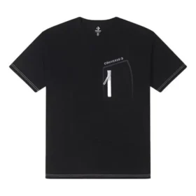 T-shirt med logotyp och ficka med dragkedja, asiatiska storlekar, ”Svart”