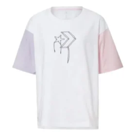 T-shirt med tryckt logotyp, asiatiska storlekar ”White Pink”