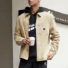Tvättad arbetsskjorta i canvas med hel dragkedja Asiatisk storlek ”Nomad Khaki”