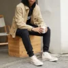 Tvättad arbetsskjorta i canvas med hel dragkedja Asiatisk storlek ”Nomad Khaki”