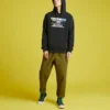 Vävda raka, avsmalnande casualbyxor Asiatisk storlek ”Dark Moss Green”