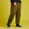 Vävda raka, avsmalnande casualbyxor Asiatisk storlek ”Dark Moss Green”